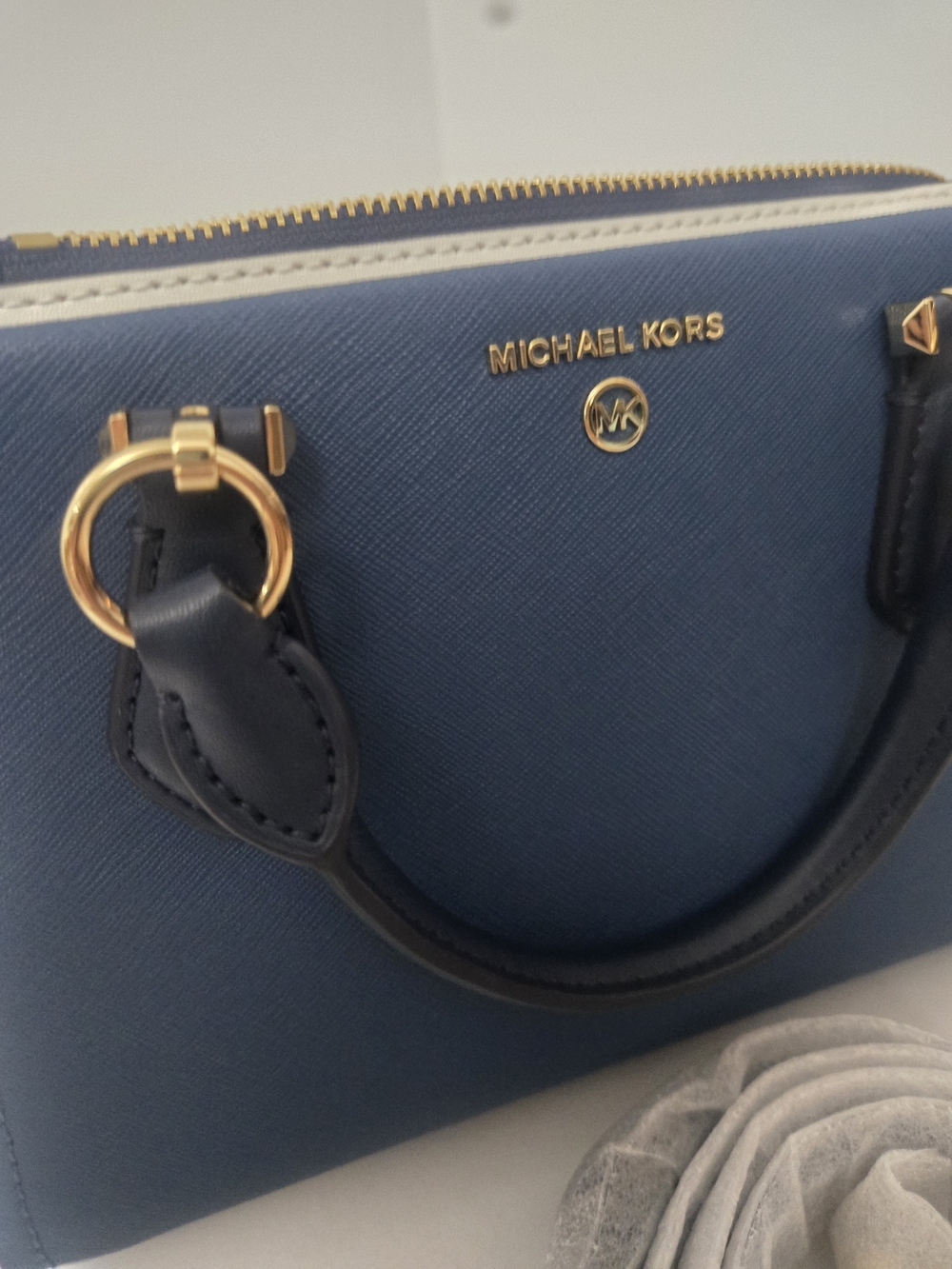 Michael Kors Navy Blue And White Saffiano Mini Satchel - Picture 5 of 7